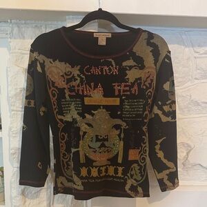 Susan Lawrence Black and Gold Graphic Top